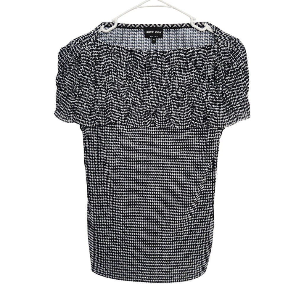 Giorgio Armani Smock Textured Short Sleeve Blouse 42/S Black & White Designer
